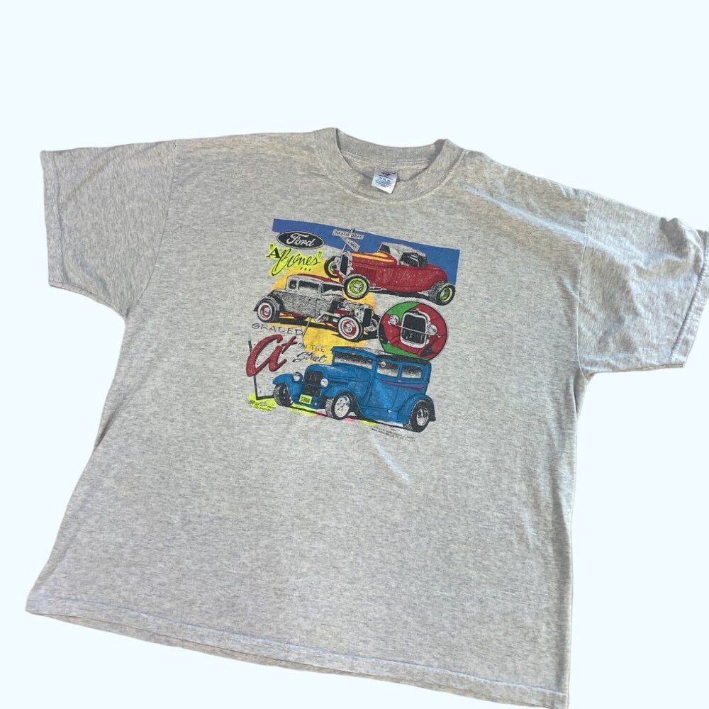 JerZees Mens Graphic T Tee TShirt Size 2X Heather Gray Ford Rat Rod Car Show